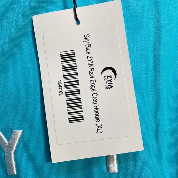 NWT Zyia Active Sky Blue ZYIA Raw Edge Crop Hoodie size XL - Picture 4 of 4
